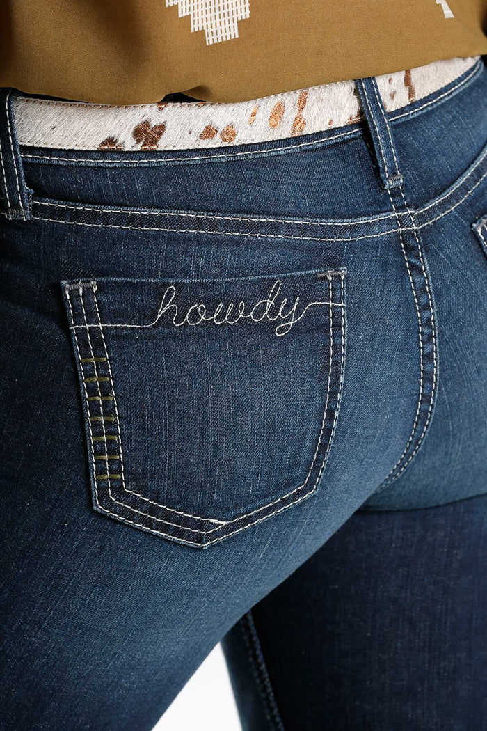 Cruel Hannah Embroidered Flare Indigo in Dark Stone Wash