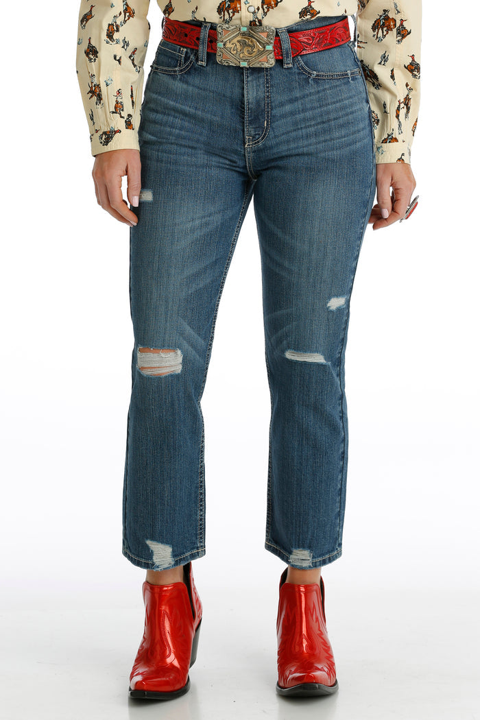 Cruel Women's Quinn Relaxed Straight Leg Crop in Medium Stonewash