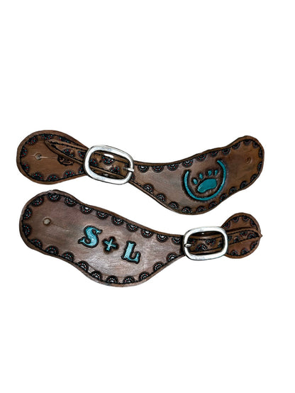 Custom Hand tooled and painted brand spur straps