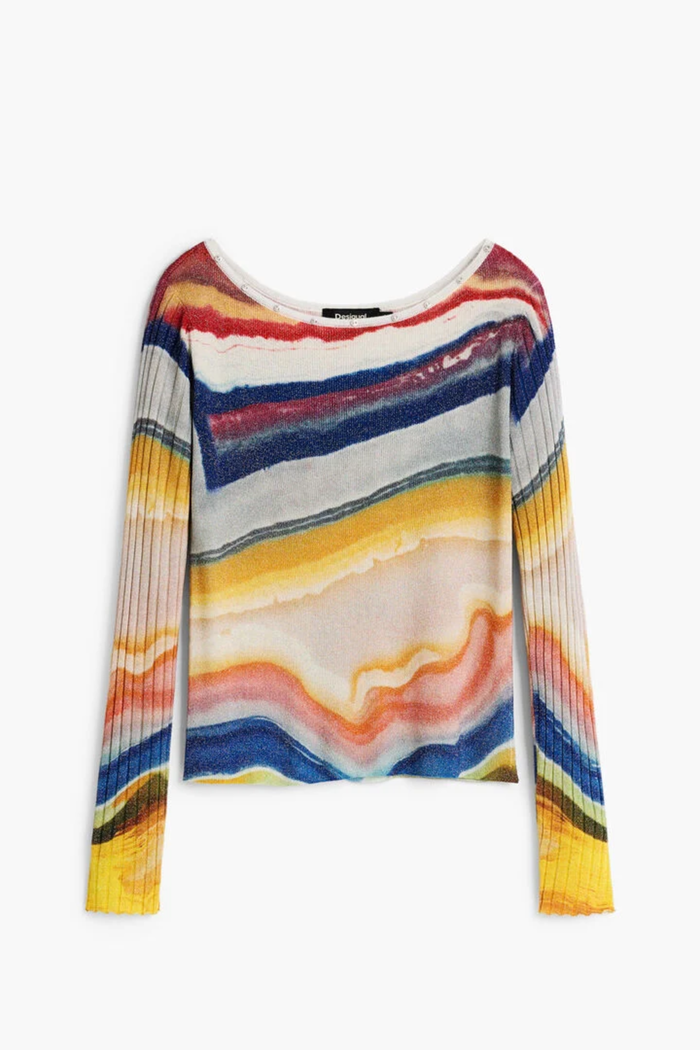 Front view of Desigual Printed Fine Knit Jumper – Multicolour from Desigual. Shop Desigual at Dotique.