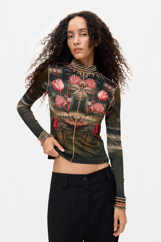 Desigual Printed High Neck Top – Black Floral by Desigual. Shop Desigual at Dotique.