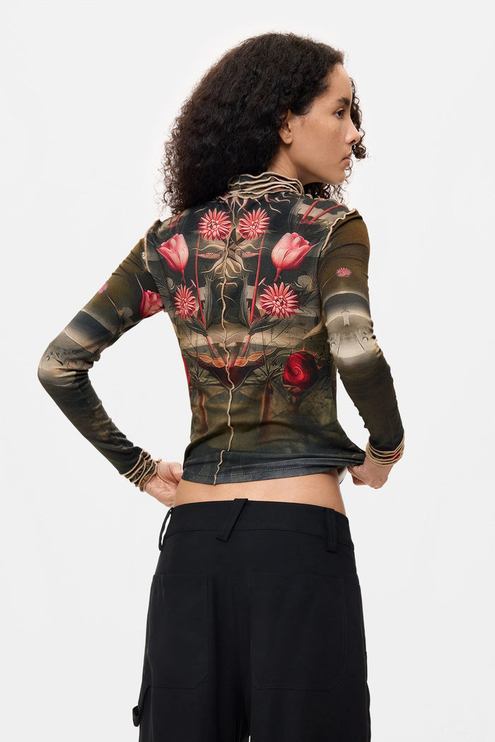 Back view of Desigual Printed High Neck Top – Black Floral by Desigual. Shop Desigual at Dotique.