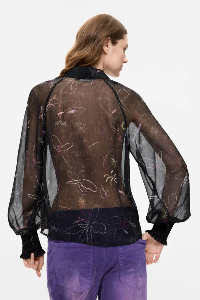 Back view of Desigual Sheer Floral Blouse – Black by Desigual. Shop Desigual at Dotique.