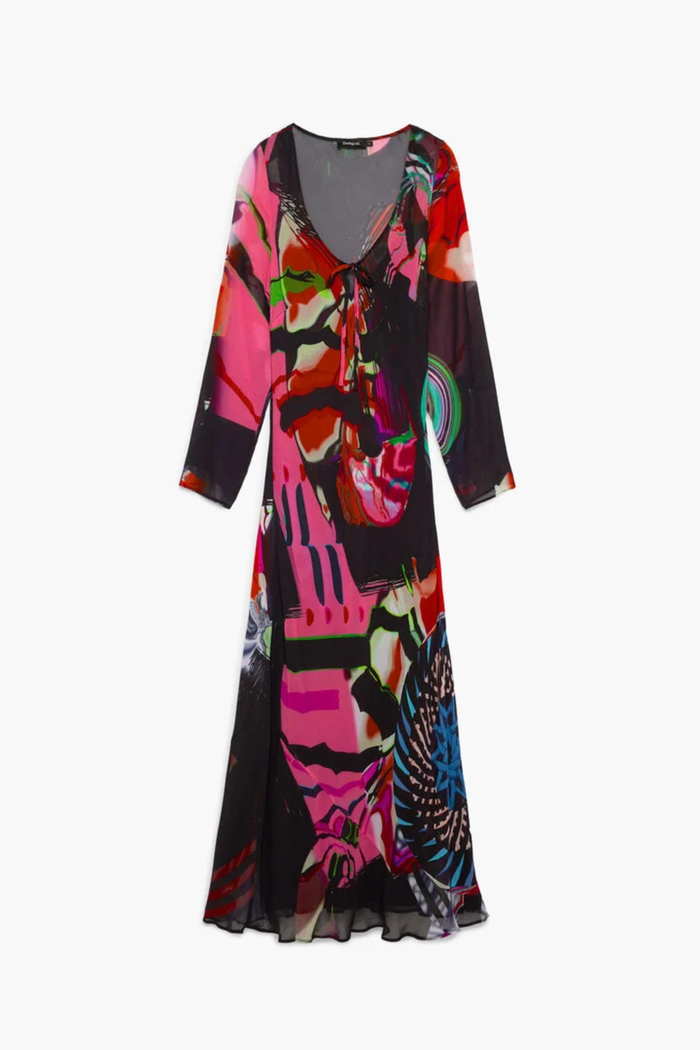 Desigual x M. Christian Lacroix Printed Long Sleeve Midi Dress – Black Multicolour. Shop Desigual at Dotique.