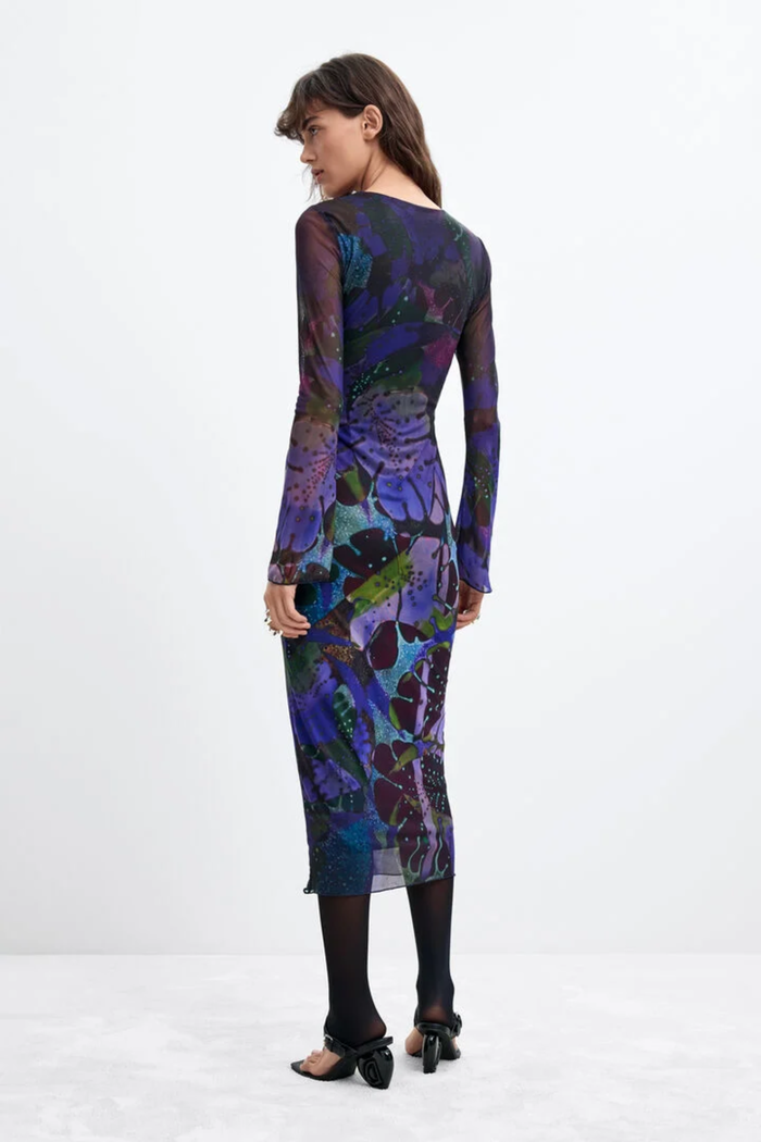 Desigual x M. Christian Lacroix Printed Tulle Maxi Dress – Purple back view. Shop Desigual at Dotique.