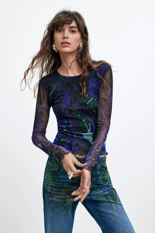 Desigual x M. Christian Lacroix Printed Tulle Top – Purple by Desigual. Shop Desigual at Dotique.