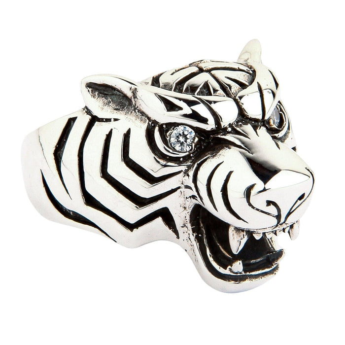Sterling Silver Tiger Head Ring Side Profile