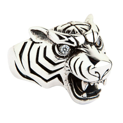 Sterling Silver Tiger Head Ring Side Profile
