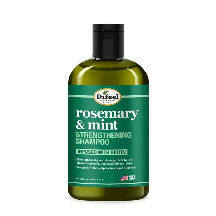 Difeel Rosemary and Mint Strengthening Shampoo with Biotin for dry damaged hair manageability shine and scalp moisture