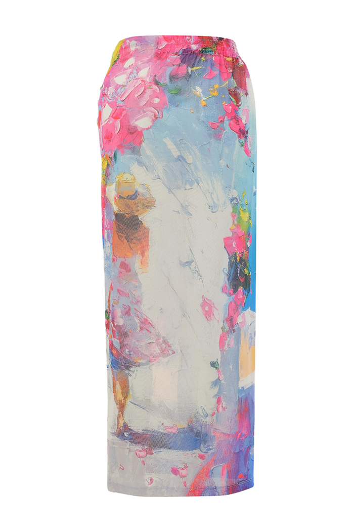 Abstract print sarong skirt by Dolcezza with a soft stretch fabric. Lightweight, flattering and perfect for holidays and poolside styling. Shop at Dotique.