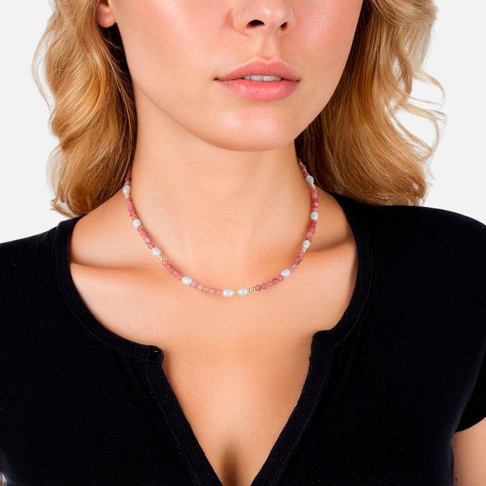 Edelstein-Kette mit Turmalin/Süßwasser-Zuchtperle