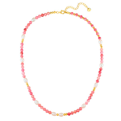 Edelstein-Kette mit Turmalin/Süßwasser-Zuchtperle