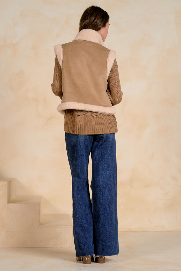 Elan JK8280 Reversible Sleeveless Vest – Mocha on model Shop Elan at Dotique