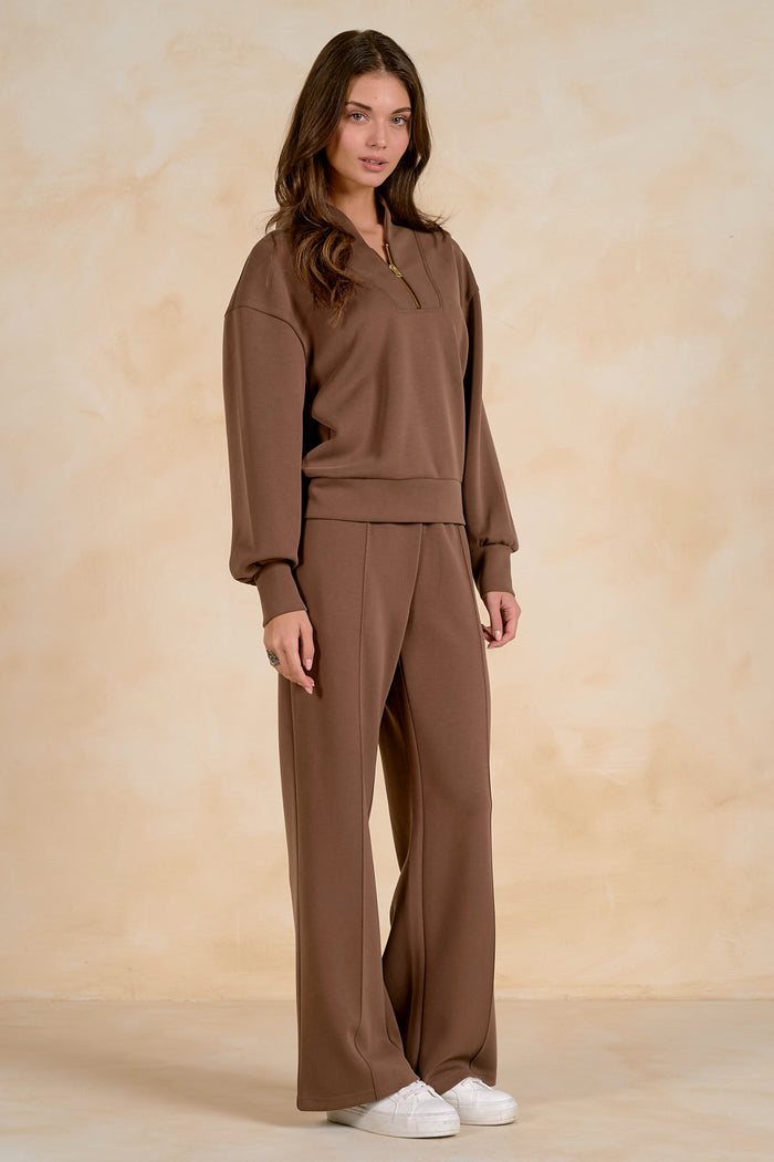 Elan SC11742 3/4 Zip Top Light Brown on model Shop Elan at Dotique