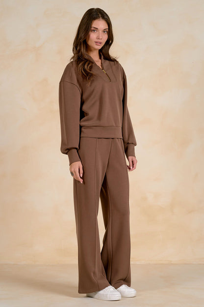 Elan SC11742 3/4 Zip Top Light Brown on model Shop Elan at Dotique