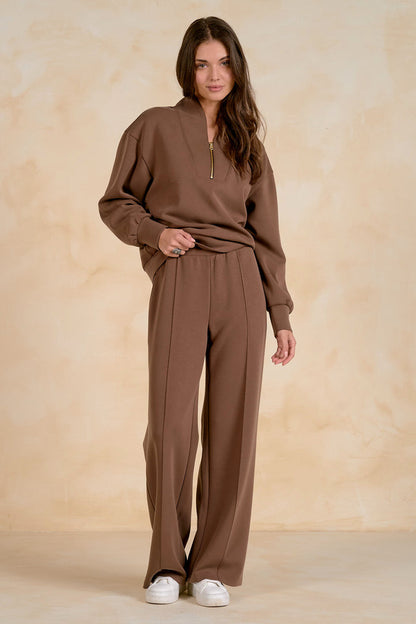 Elan SC11742 3/4 Zip Top Light Brown on model Shop Elan at Dotique