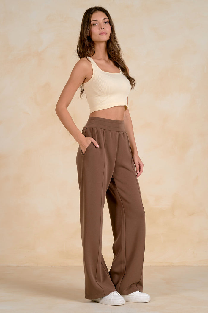 Elan SC2771 Elastic Waist Pants Light Brown on model Shop Elan at Dotique
