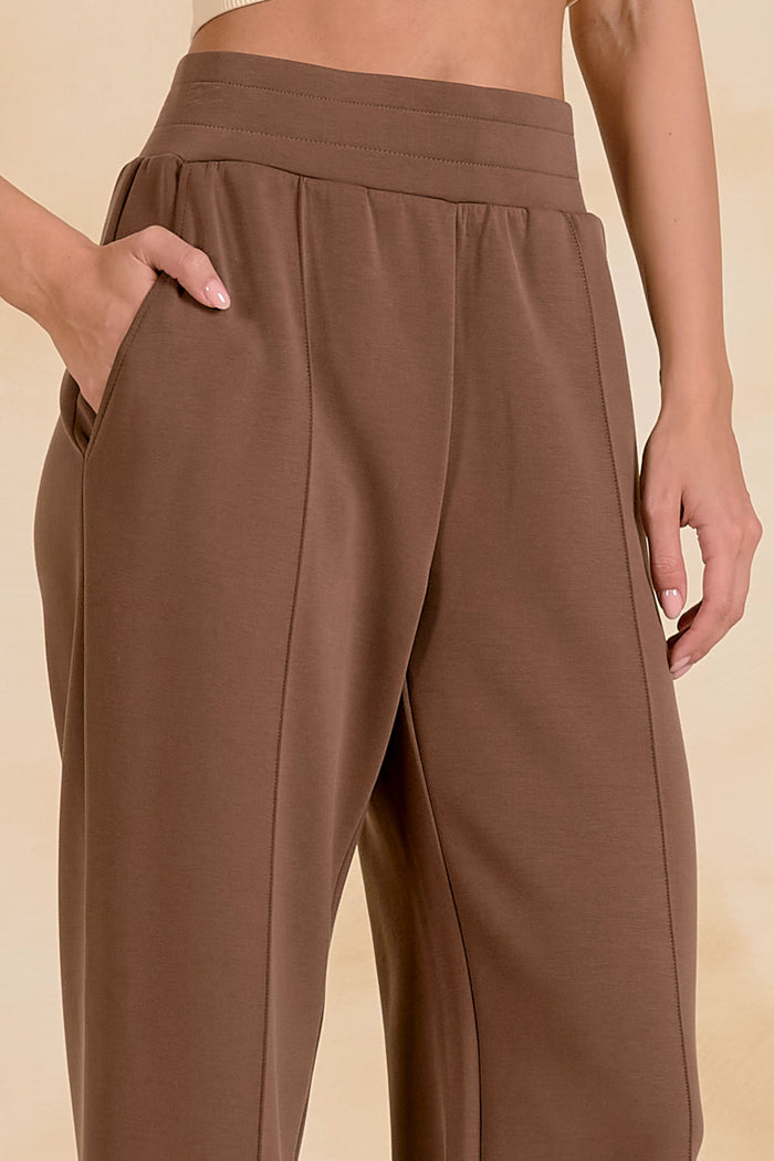 Elan SC2771 Elastic Waist Pants Light Brown worn by model Shop Elan at Dotique
