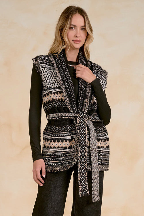 Elan SWP11754 Sleeveless Cardigan Black on model Shop Elan at Dotique