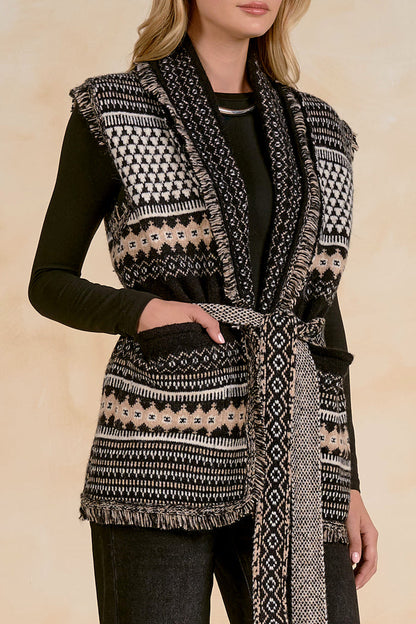 Elan SWP11754 Sleeveless Cardigan Black on model Shop Elan at Dotique