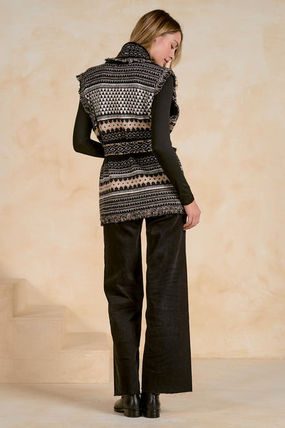 Elan SWP11754 Sleeveless Cardigan Black back view on model Shop Elan at Dotique