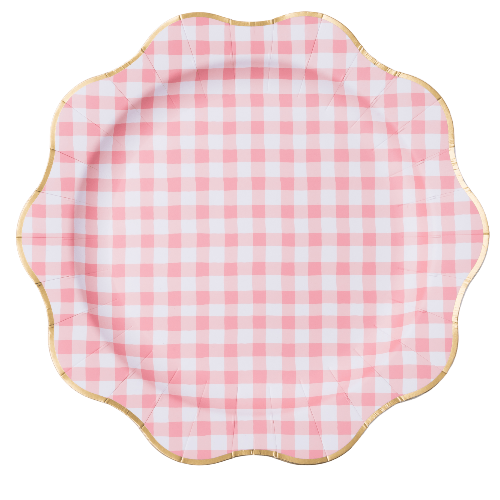 Bonjour Fête ELEGANT PETAL PINK GINGHAM DINNER PLATES