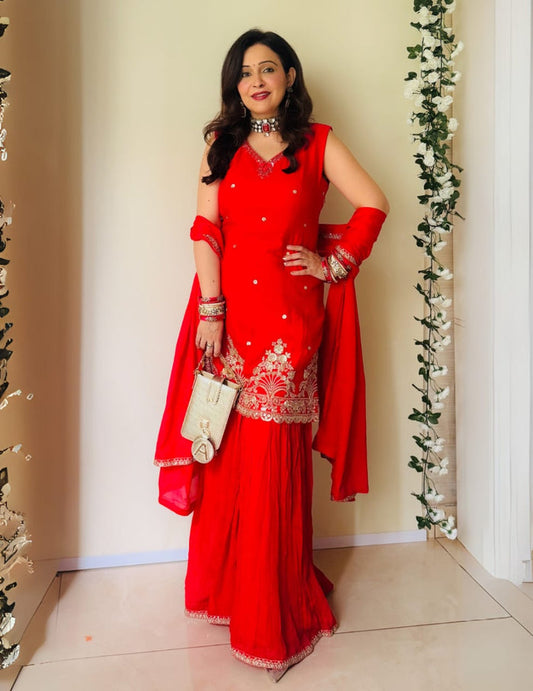 Elegant Red Sharara Set