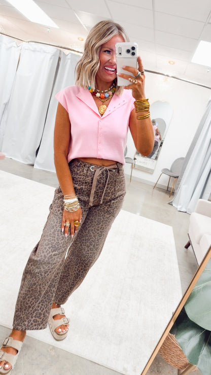 Emilie Mock Neck Top-Pink