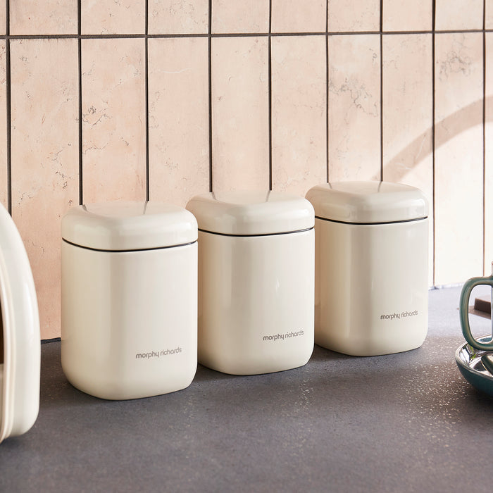 Canisters on the kitchen worktop