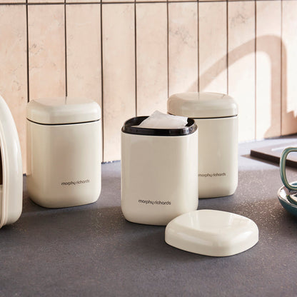 Opened canister with tea bags inside