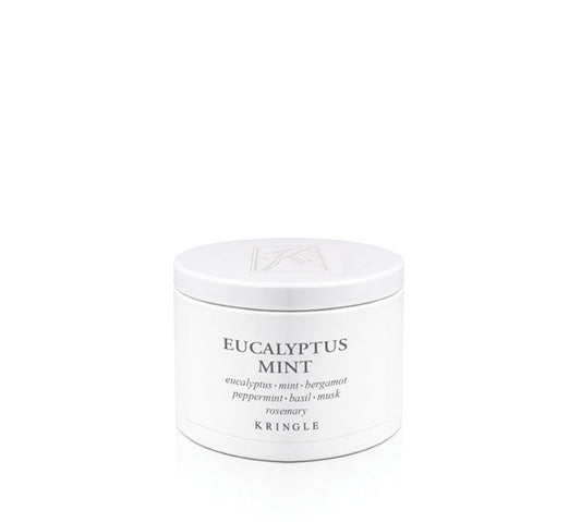 Eucalyptus Mint Mini Candle Tin by Kringle Candle on a white background