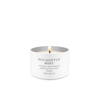 Eucalyptus Mint Mini Candle Tin by Kringle Candle on a white background