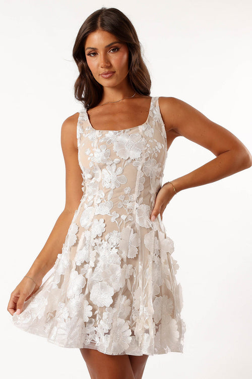 Petal and Pup USA DRESSES Evelynn Mini Dress - White/Nude