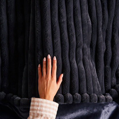 EverCosy Small Luxury Striped Fleece Electric Heated Throw - Navy
