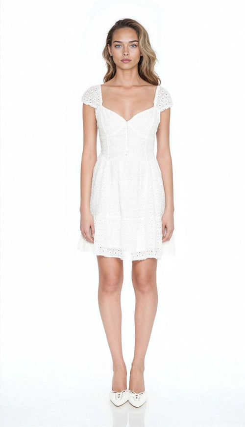 Eyelet Bustier Flounce Mini Dress