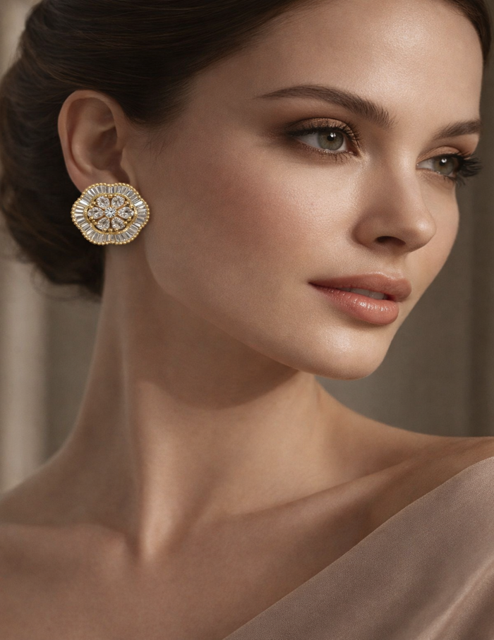 Floral Faux Diamond Stud
