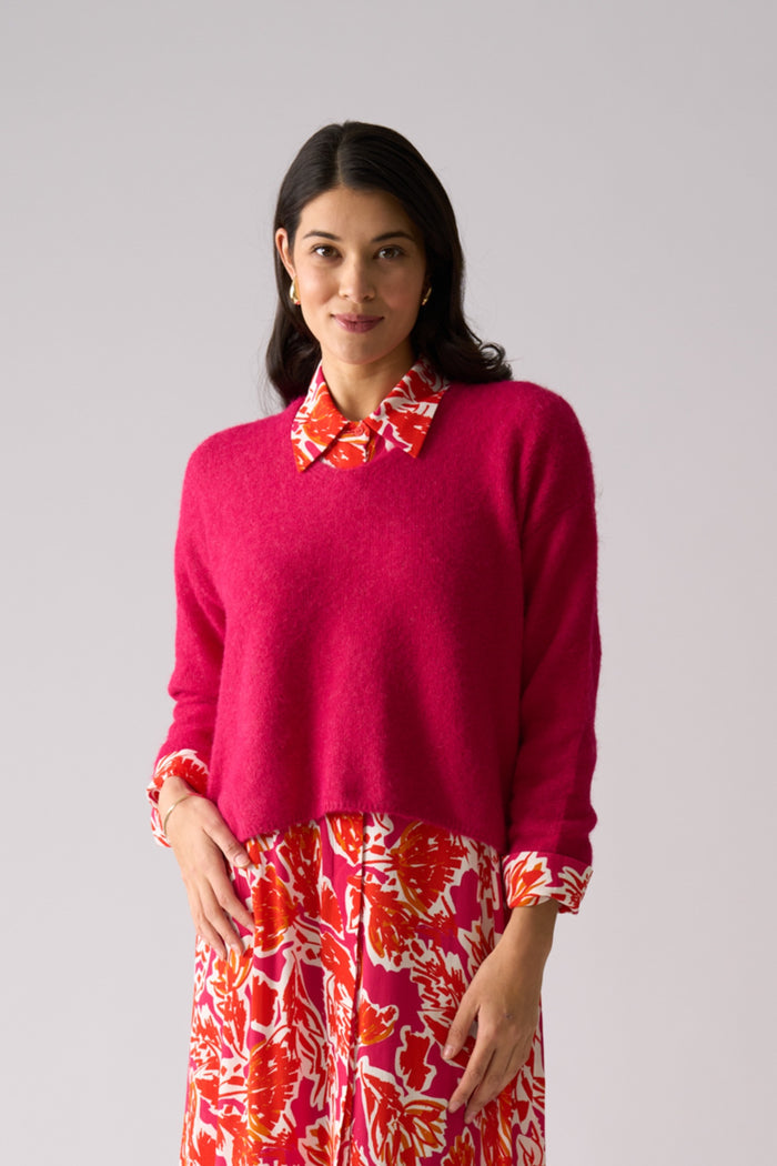 Foil FO8075 Jumper Half Jumper Hot Pink worn by model Shop Foil at Dotique