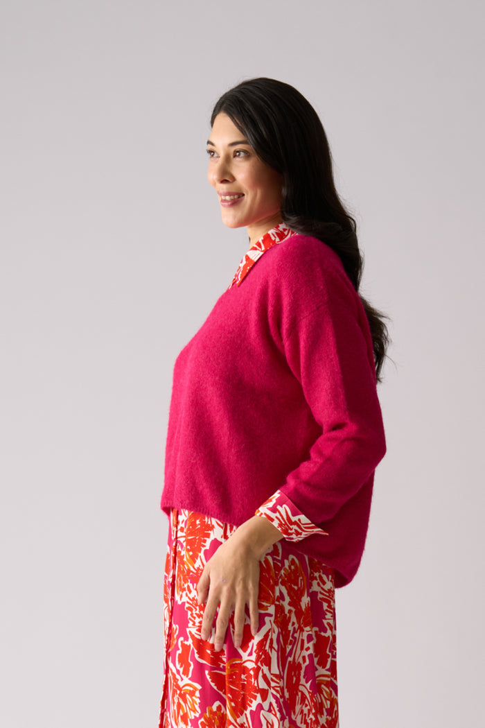 Foil FO8075 Jumper Half Jumper Hot Pink side view on model Shop Foil at Dotique