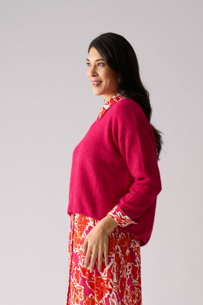 Foil FO8075 Jumper Half Jumper Hot Pink side view on model Shop Foil at Dotique