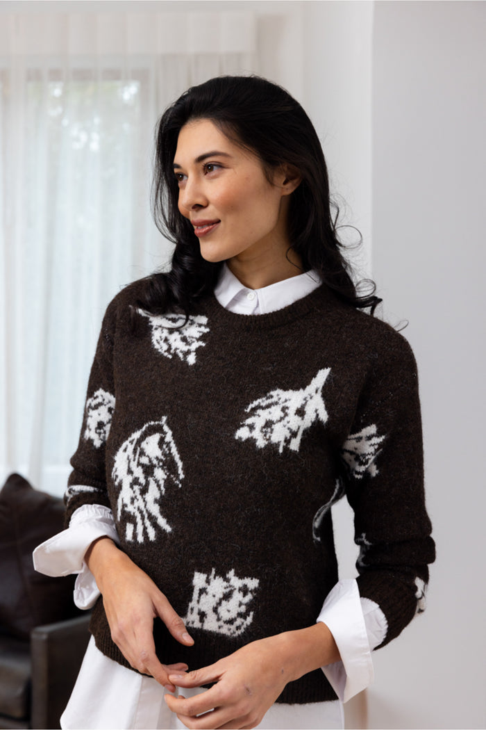 Foil FO8376 Bloom & Loom Jumper Coffee Mix worn by model Shop Foil at Dotique