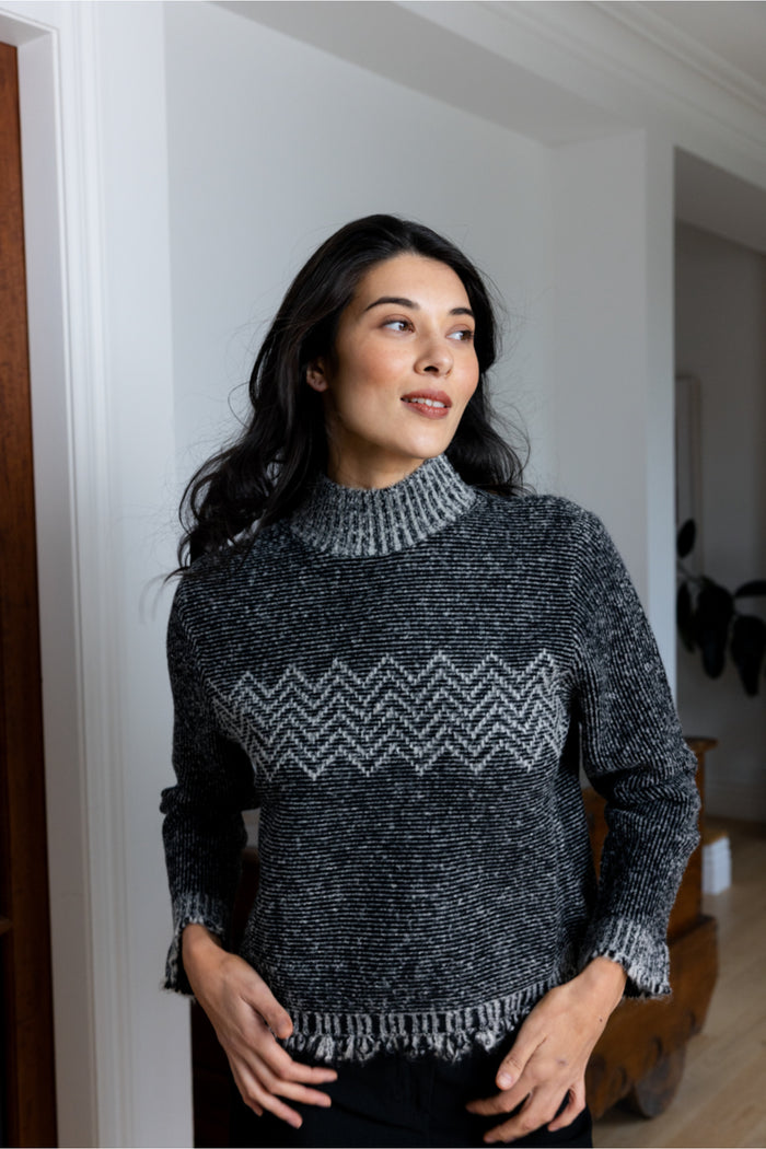 Foil FO8377 Tussle Me Jumper Mono on model. Shop Foil at Dotique