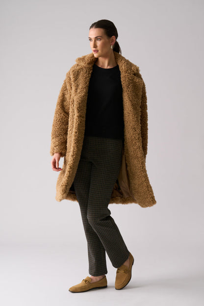 Foil FO8385 Yogi Coat Nougat worn by model. Shop Foil at Dotique