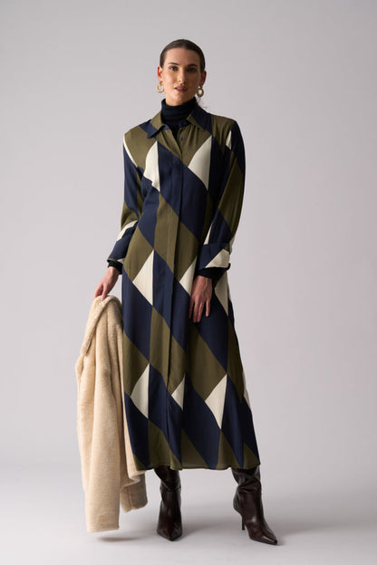 Foil FO8501 Maximum Impact Dress Mod Geo worn by model. Shop Foil at Dotique
