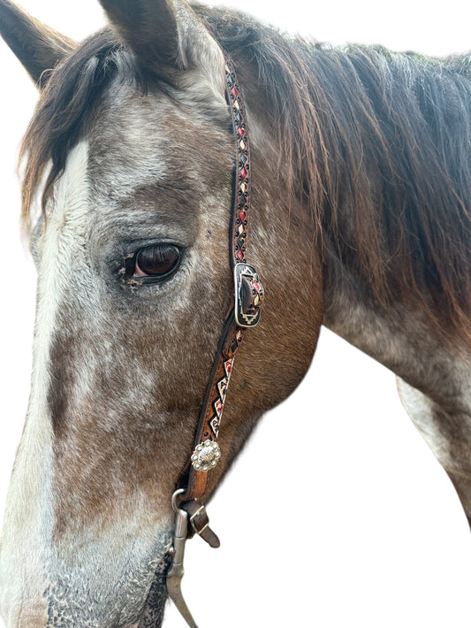 Four aces Hand painted and tooled  leather Headstall horse size