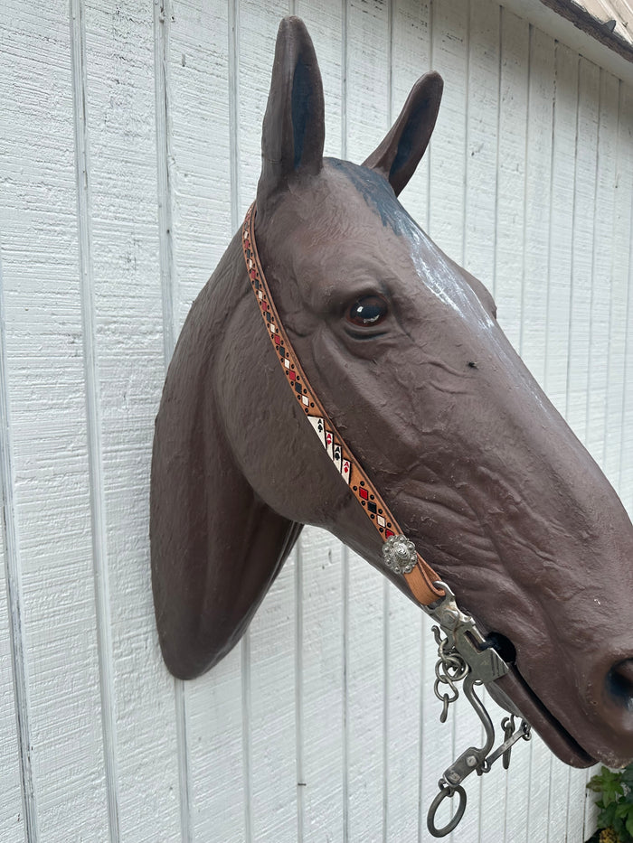 Four aces Hand painted and tooled  leather Headstall horse size