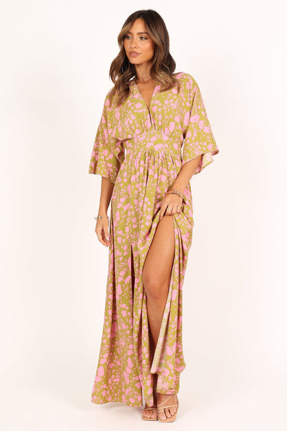 Petal and Pup USA DRESSES Fran Maxi Dress - Green/Pink