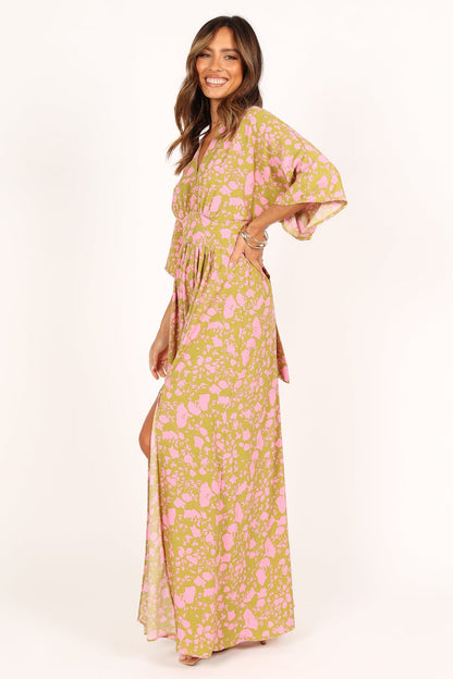 Petal and Pup USA DRESSES Fran Maxi Dress - Green/Pink
