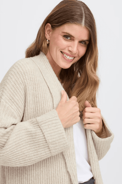 Fransa 20617149 FRbeverly Edge to Edge Cardigan Oatmeal Melange - Dotique - Fransa