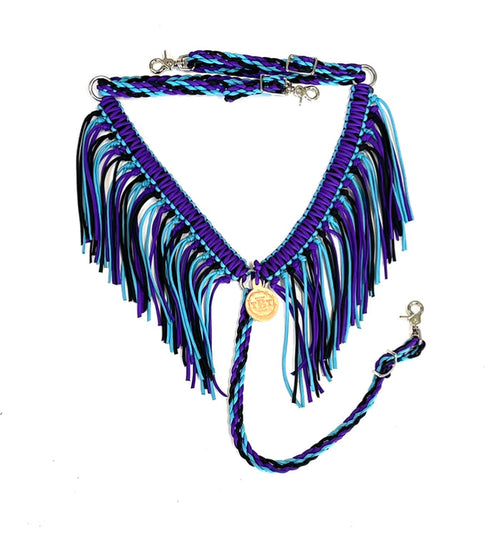 fringe breast collar turquoise, purple, and black  with a wither strap...all sizes - Tiffanys Braided Tack LLC