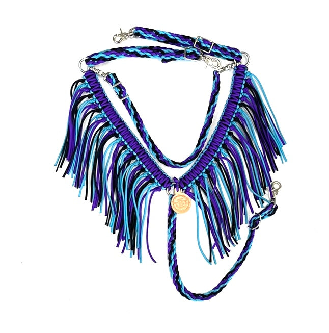 fringe breast collar turquoise, purple, and black  with a wither strap...all sizes - Tiffanys Braided Tack LLC